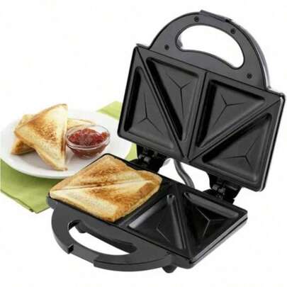 Sandwichera Eléctrica Compacta Negra para 2 Porciones, con Placas Antiadherentes y Luz Indicadora
