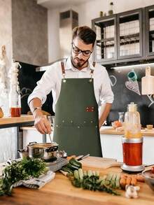 1pc Chef Apron For Men Women Canvas Aprons With Pockets Cross Back Resistant Work Apron For Cooking