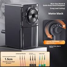 5-Gear Adjustable Manual Pencil Sharpener, Desk Pencil Sharpener With Container, Suitable For Children, Adults, Artists, Schools, Home Office Supplies, Black VB95 Art Sketch Pencil Sharpener With 5 Thickness Settings