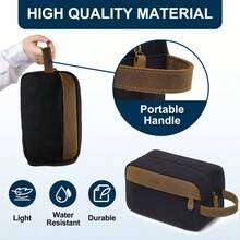 Toiletry Bag For Men Women Vintage Large Leather Canvas Wash Bag Dual Compartments Shaving Dopp Kit Portable Travel Accessory Black