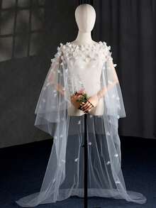 1 szt. ręcznie robiona peleryna ślubna z motywem kwiatów 3D, peleryna ślubna z frędzlami, akcesorium do fotografii - Wielokolorowe - Zobacz 4