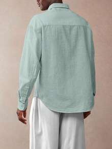 Áo sơ mi nam phong cách cổ điển FEIAO, toát lên vẻ sang trọng xưa cũ, chất liệu cotton nguyên chất cổ điển với cảm giác mềm mại như vải lanh, áo sơ mi dài tay cài cúc màu trơn, thoải mái và thân thiện với da, thanh lịch và đa năng, phù hợp cho mọi mùa. - xanh xám - Xem 3