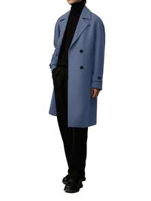 男士复古硬币美学纽扣前襟中长宽松长袖外套，简约休闲舒适，适合度假和通勤穿着。 - 霧霾藍 - 查看 3