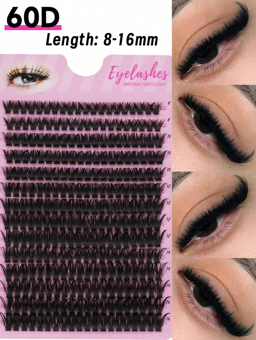 280 Clusters Of Fake Eyelashes, 60D, D Curl, 8-16mm Mixed Length, Natural Fluffy, 0.07mm Lightweight Reusable Eyelashes, Suitable For Festivals And Parties, Halloween Eyelashes, Cosplay Eyelashes. - D - Xem 1