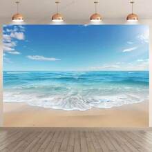 1 pièce Toile de fond décorative pour la maison, la chambre, le salon, le bureau, avec motif plage et ciel. Livré avec un kit d'installation