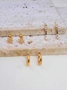 3Pairs CZ Hoop Moon Stud Stackable Earrings For Women, Dainty 14K Gold Plated Huggie Hoop Earrings Tiny Ball Back Stud Earrings For Lobe Cartilage Helix For Multiple Piercing Jewlery For Women Girl