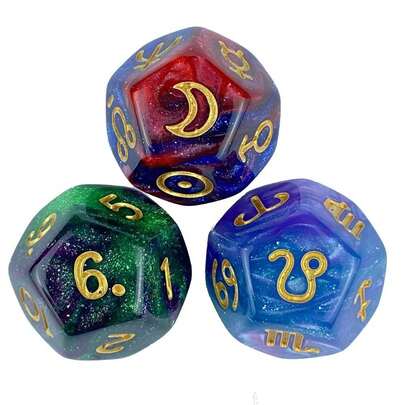 3pcs Zodiac Dice, 12-Sided Constellation Dice, 3D Astrology Dice For Tabletop Games, Party Supplies, Best Gift For Zodiac Enthusiasts