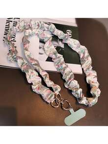 1pc Elastic Silk Printed Ribbon Pleated Phone Lanyard Crossbody Phone Strap Necklace For Women, Anti-Lost Phone Hanging Cord, Creative Phone Lanyard Suitable For Outdoor, Hiking, Shopping, Travel