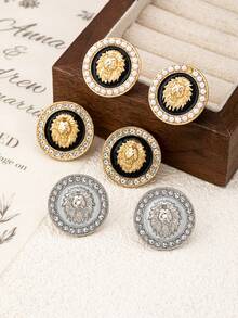 1 Pair Fashionable European & American Design Enamel Inlaid Pearl & Rhinestone Round Earrings, High-End Chic Stud Earrings For Women