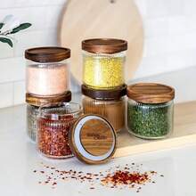Mason Fable 12 Fl Oz 350ml Glass Food Storage Jars With Wood Lids 6pcs Stylish Ribbed Pattern For Kitchen Organization And Storage Containers For Spice Tea Coffee/Sugar - 12oz350ml6x - Xem 2