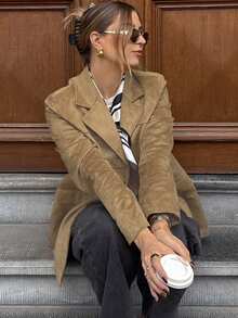 Jacke für Frauen, Vintage Frühlingsjacke mit Kragen, Tasche, Langarm, Einreiher, braune Anzugjacke, Blazer-Mantel, Damen Old Money Style Oberbekleidung