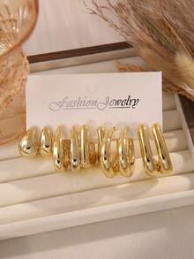 2/30 piezas Nuevo conjunto de pendientes asimétricos de múltiples elementos, elegante y de moda, de material plástico ABS ligero, adecuado para uso diario de mujeres - Dorado - Ver 4