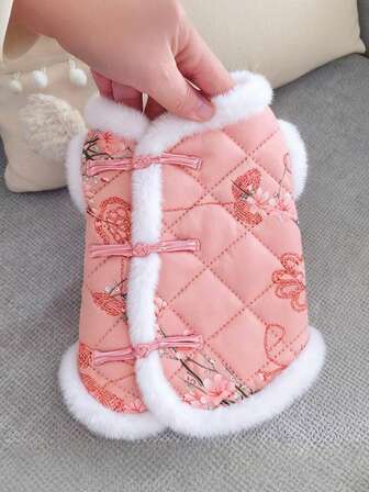 1件宠物保暖背心，狗/猫衣服，冬季中国风复古唐装背心，适合贵宾犬、泰迪、比熊犬等小型犬