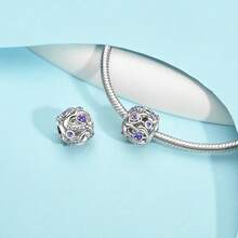 1pc Silver-Plated Heart-Shaped Birthstone Charm Bead Pendant Suitable For European-Style Snake Chain Bracelets, Necklaces, Key Rings And DIY Jewellery Ideal For Ladies' Everyday Wear Perfect As Gifts For Valentine's Day, Mother's Day, Halloween And Christmas