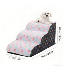 1pc Cartoon Pet Stairs, 2/3/4/5 Steps High Elastic Foam Climbing Ladder Suitable For Elderly, Disabled Pets To Access Sofa, Bed, Non-Slip & Removable