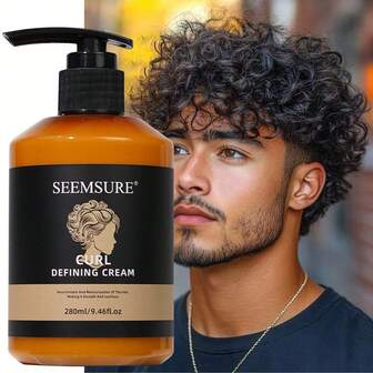 كريم تعريف تجعيد الشعر للرجال - كريم تصفيف بدون شطف مع زيت الأرغان وزيت جوز الهند وزبدة الشيا، يرطب البشرة، يساعد على تحديد الشعر المجعد والمموج والمتشابك - يعزز تعريف التجعيد، يغذي الشعر، مضاد للتشابك، صيغة خفيفة الوزن، مصمم للرجال