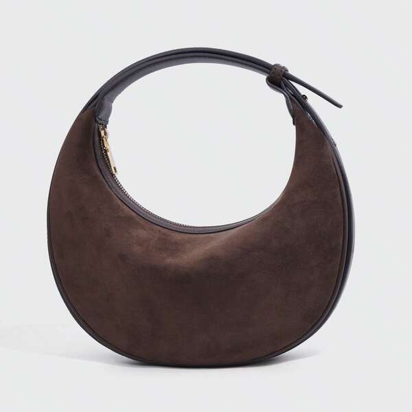 1pc Adjustable Strap Crescent-Shaped Shoulder Bag, Suede Crossbody Bag, Crescent Bag, Casual & Work Tote For Women