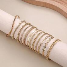 12Pcs Gold Chain Bracelet Jewelrys Set For Women Men Link Curb Cuban 14K Gold Plated Beaded Boho Stackable Adjustable Bracelet Jewelrys Paperclip Cuff Bangle Layered Jewellery Set