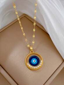 1 Piece Of Fashionable And Elegant Stainless Steel, Circular Eyes, Titanium Steel Chain, Luxurious Banquet, Wedding Necklace, Female Net Red, Versatile Necklace, Friend Gift, Both Sexes, Sisters Gift, Lady Gift, Suitable For Daily Wear, It Is The Best Choice For Daily Wear