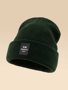 1pc Outdoor Casual N86BROOKLYN Logo Knitted Beanie Hat, Multiple Colors, Warm Winter Skull Cap Fall Outfit