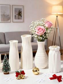 1pc Creative Plastic Vase, Living Room Coffee Table Tabletop Vase, Rose And Lily Flower Vase, Various Styles, Simple Vases, Fake Vases, Decorative Vases, Suitable For Home Decoration And Flower Storage,Christmas Decorative Vase, Christmas Tree Branch Storage Bottle Room Decor Glass Vase