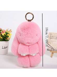 1 件可爱仿兔毛兔子吊坠钥匙扣，毛绒兔子玩偶，可用作包包/钱包装饰 - 彩色 - 查看 3
