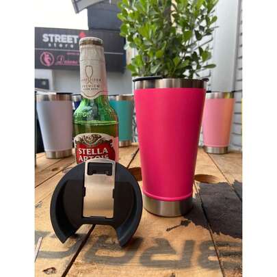 Copo Térmico 473ml Inox com Tampa e Abridor | Feminino, Parede Dupla Vácuo, Mantém Bebida Gelada ou Quente