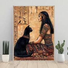 5D DIY Diamond Painting Kit, Egyptian Queen And Black Cat, DIY Handmade Decorative Craft,Ideal For Living Room, Office Or Corridor