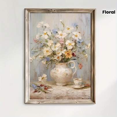 1pc Unframed Spring Botanical Flowers Rusitc Art Vintage Poster Modi Floral Farmhouse Decor Retro Painting Canvas Print Wall Painting For Bedroom, Dorm, Apartment, Living Room, Modern Home Decor