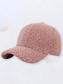 Classic Autumn/Winter New Solid Color Hat, Faux Lambswool Fashionable Baseball Cap, Unisex Versatile Korean Style, Face-Slimming, Stylish Casual Party Street Polyester Fleece Decoration Cap