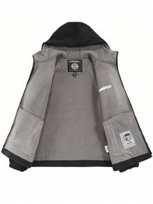 Men's Letter Print Zip-Up Hooded Warm Jacket