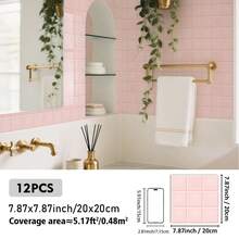 12pcs/Set 5.91x5.91/7.87x7.87inch Fresh Style Home & Kitchen Decor Stickers, PVC Self-Adhesive Faux Ceramic Tile Wall Stickers, Waterproof, Oil-Proof, Easy To Clean, Suitable For Living Room, Bedroom, Kitchen, Bathroom Wall Decor, Cabinet Surface, Furniture Renovation