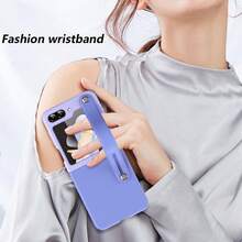 متوافق مع Z Flip3/Z Flip4/Z Flip5/Z Flip6، غطاء هاتف بسيط وأنيق، تصميم شريط معصم ثنائي اللون، غطاء حماية هاتف يناسب الجنسين، غطاء حماية هاتف بألوان منسقة للجنسين