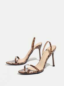 Women's Sexy Zebra Print Classic Round Toe Electroplated Stiletto High Heel Ankle Strap Solid Color High-End Comfortable Fabric Spring/Summer Backstrap Fashion Party Travel Casual Mature Luxurious Chocolate Brown High Heel Sandals - Chocolate Brown - View 6