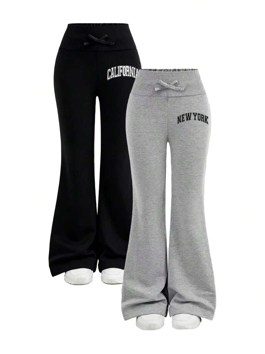 Tween Girls' Letter Print Sports Leggings - Multicolor - View 1