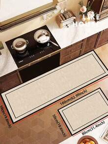 由浅米色背景和黑色矩形框架组成的方形图案，风格现代简约，减震抗疲劳地毯，厚度约3毫米，超柔软、吸水、轻质涤纶矩形设计，带橡胶背衬，耐用舒适