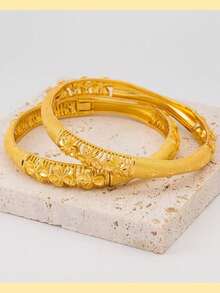 A Set Of Luxury 18k Gold Plated Explosive Bracelets, Dubai African, European And American Women's Bridal Jewelry