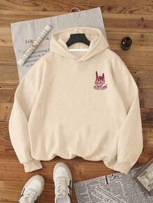 Casual Letter Print Sweatshirt For Teen Girl, Solid Color Long Sleeve Loose Pullover Sweatshirt, Suitable For School, Vacation, Shopping, Party, And Halloween, Spring/Autumn - Apricot - View 2