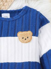 2pcs Set Baju Bayi Balita Lengan Panjang Bahan Fleece Motif Beruang Lucu, Sangat Lembut, Elastis, Minimalis & Nyaman, Untuk Bayi Laki-laki - Baby Blue - View 4