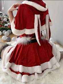 Christmas Velvet Rabbit Ear Hooded Shawl, European And American Style, Red, Summer, Christmas Clothing Accessory, Cardigan - Christmas - View 12