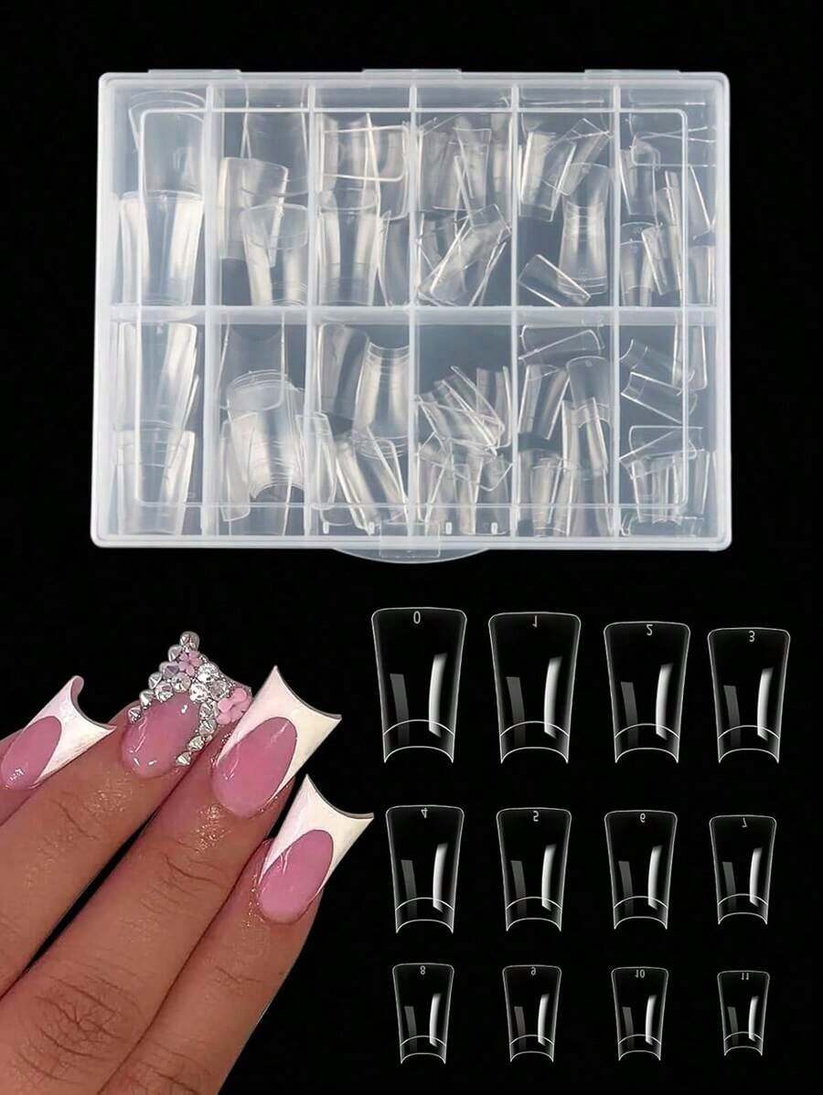 120Pcs Medium Length Duck Nail Tips 12 Sizes Box-Packed Duck Nails Half Cover Wide Nail Tips French False Nail Tips Acrylic Nails Extension Tips - Trong sáng - Xem 1