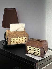 Cutie de șervețele vintage din ratan pentru birou, suport pentru șervețele pentru decor acasă pentru masă, dormitor, sufragerie, măsuță de cafea