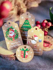 50 piezas de etiquetas de regalo con temática navideña, con diseños de Papá Noel, muñeco de nieve y renos, etiquetas decorativas adecuadas para fiestas de invierno, Año Nuevo y decoración de envoltorios de regalos de Navidad