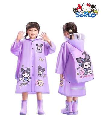 1pc Kids Raincoat With Storage Bag, Suitable For Elementary School Students, Cartoon Design, Suitable For Kindergarten, Long Style, Large Capacity Storage Bag