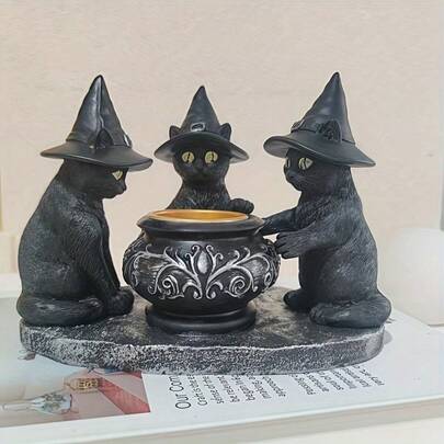 3-In-1 Wizard Cat Resin Incense Burner, Holiday Home Decor Figurine, Multi-Function Cone Incense Holder (Incense Not Included). Unique Home Decor, Suitable For Relaxation And Meditation Settings, Resin Decor, Resin Craft, Holiday Decoration, Home Accessory
