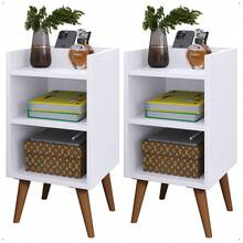 Kit With 2 Bedside Tables With Retro Legs And Compact Max Cell Phone Holder - Blanco - Ver 10