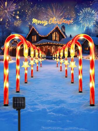 5/8 件太阳能糖果手杖装饰灯带星星挂饰，8 种闪烁模式，家居装饰/圣诞节糖果手杖路径灯适用于庭院、花园、户外、露台、人行道、露营、圣诞树 - 多场景户外使用