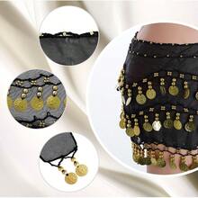 YYC Women Belly Dance Hip Scarf With Sequins Coins Belly Dancing Skirts Wrap For Bellydance Halloween Performance Costume Fashion - 黑色 - 查看 4