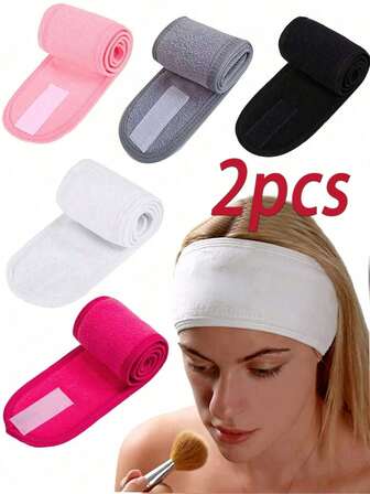 2pcs Super Absorbent Headbands - Non Slip Spa Headbands, Suitable For Face Wash And Skin Care Face Wash Headbands, Beauty Headbands, Sports And Yoga Headbands - Adjustable Elastic Bands - Summer Home, Bathroom, Decoration And Back To School Beauty Products