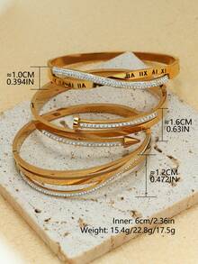 3pcs Luxury High-End Rhinestone Inlaid Gold Bracelets, Roman Numeral Rhinestone Bracelet, Criss-Cross Rhinestone Bracelet, Nail Rhinestone Bracelet/Bangle, Suitable As Birthday Gift For Girlfriend/Best Friend, Party Wear